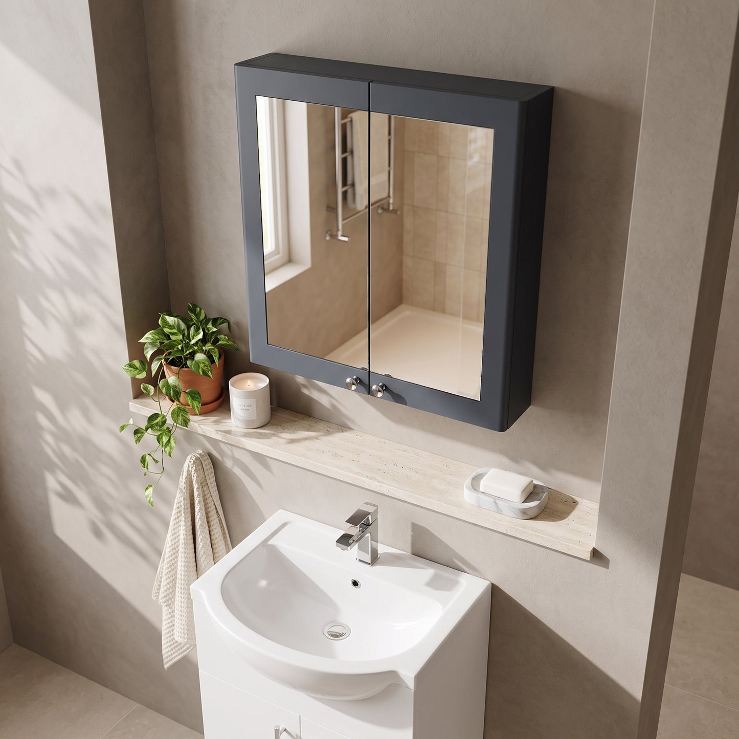 Fairford Laurel 600mm Satin Anthracite Mirror Cabinet