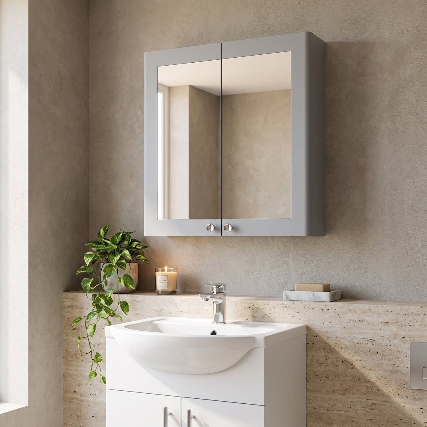 Fairford Laurel 600mm Satin Grey Mirror Cabinet