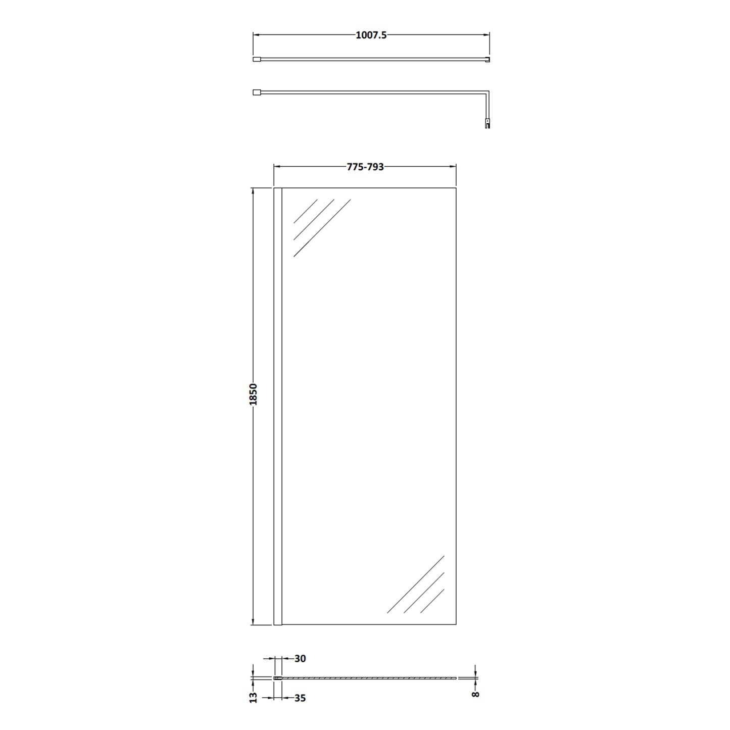 Fairford 8mm, 800mm Shower Screen