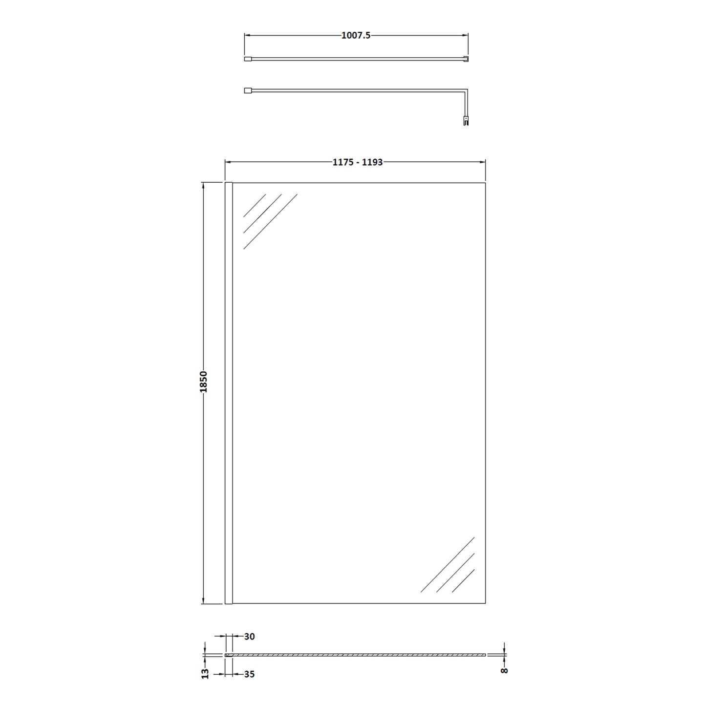 Fairford 8mm, 1200mm Shower Screen