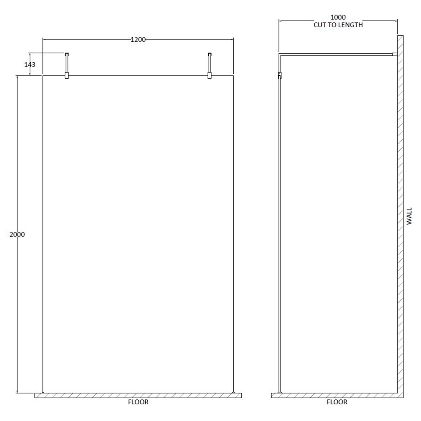 Fairford 1200mm 8mm Wetroom Screen, 2 Support Arms, 1950mm
