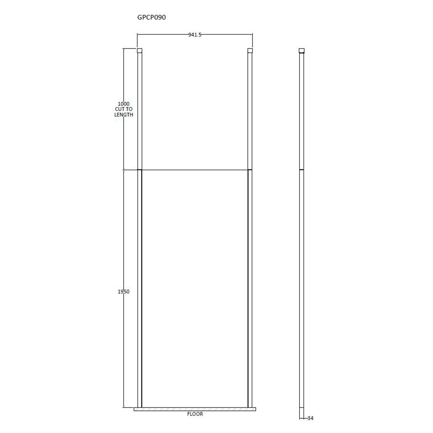Fairford 900mm 8mm Wetroom Screen, 2 Ceiling Posts, 1950mm