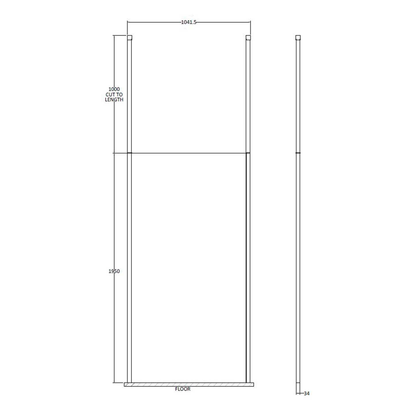 Fairford 1000mm 8mm Wetroom Screen, 2 Ceiling Posts, 1950mm