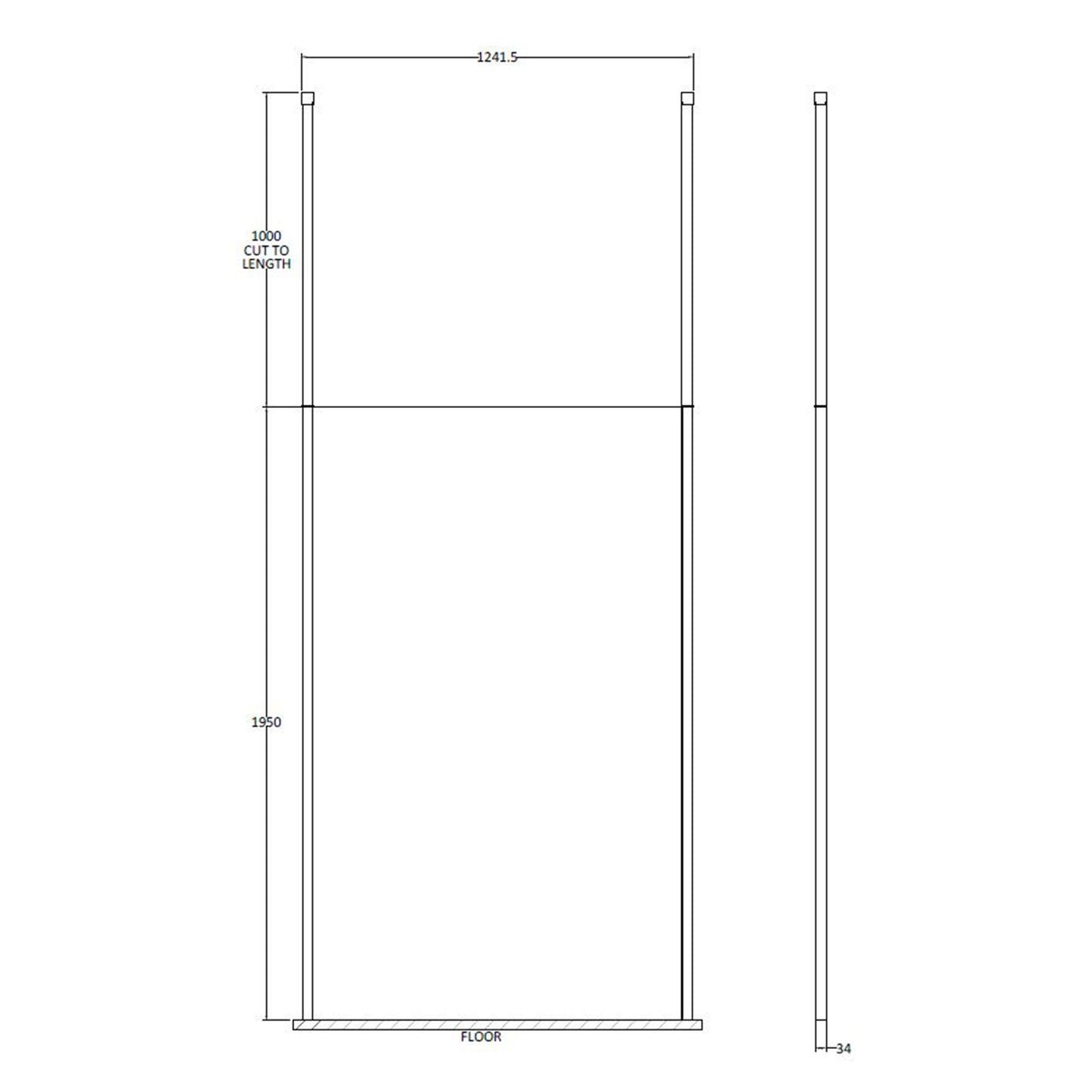 Fairford 1200mm 8mm Wetroom Screen, 2 Ceiling Posts, 1950mm