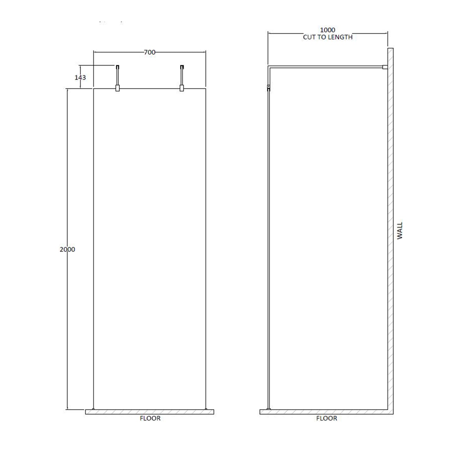 Fairford 700mm 8mm Matt Black Framed W/r Screen, 2 Supp Arms