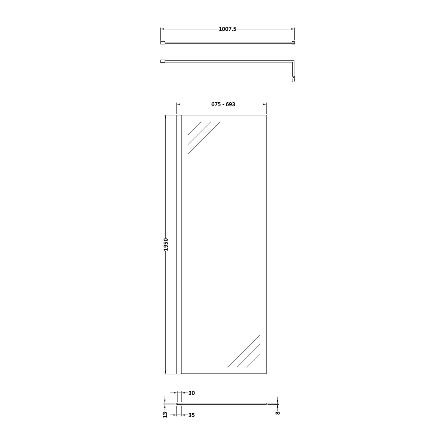 Fairford 700mm 8mm Brushed Brass W/r Screen
