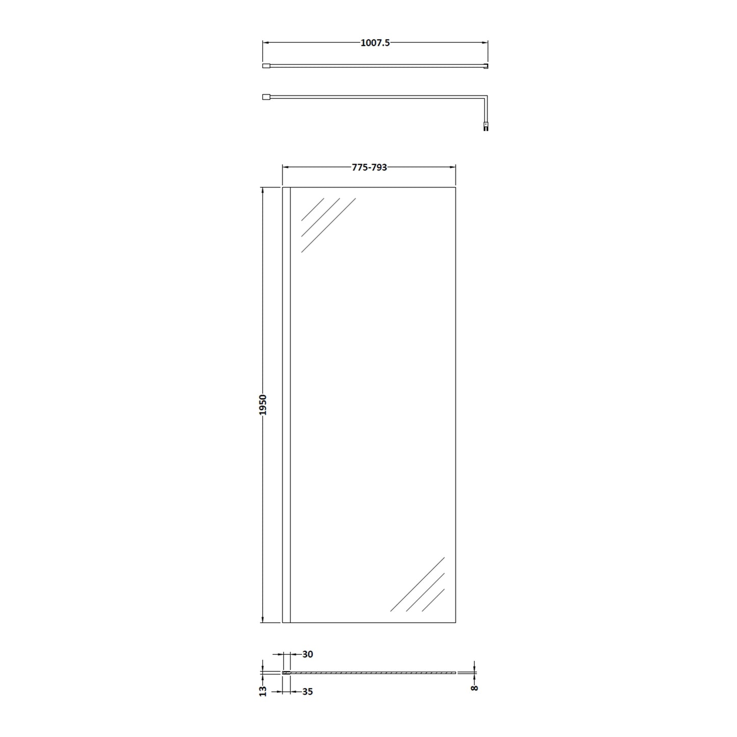 Fairford 800mm 8mm Brushed Brass W/r Screen