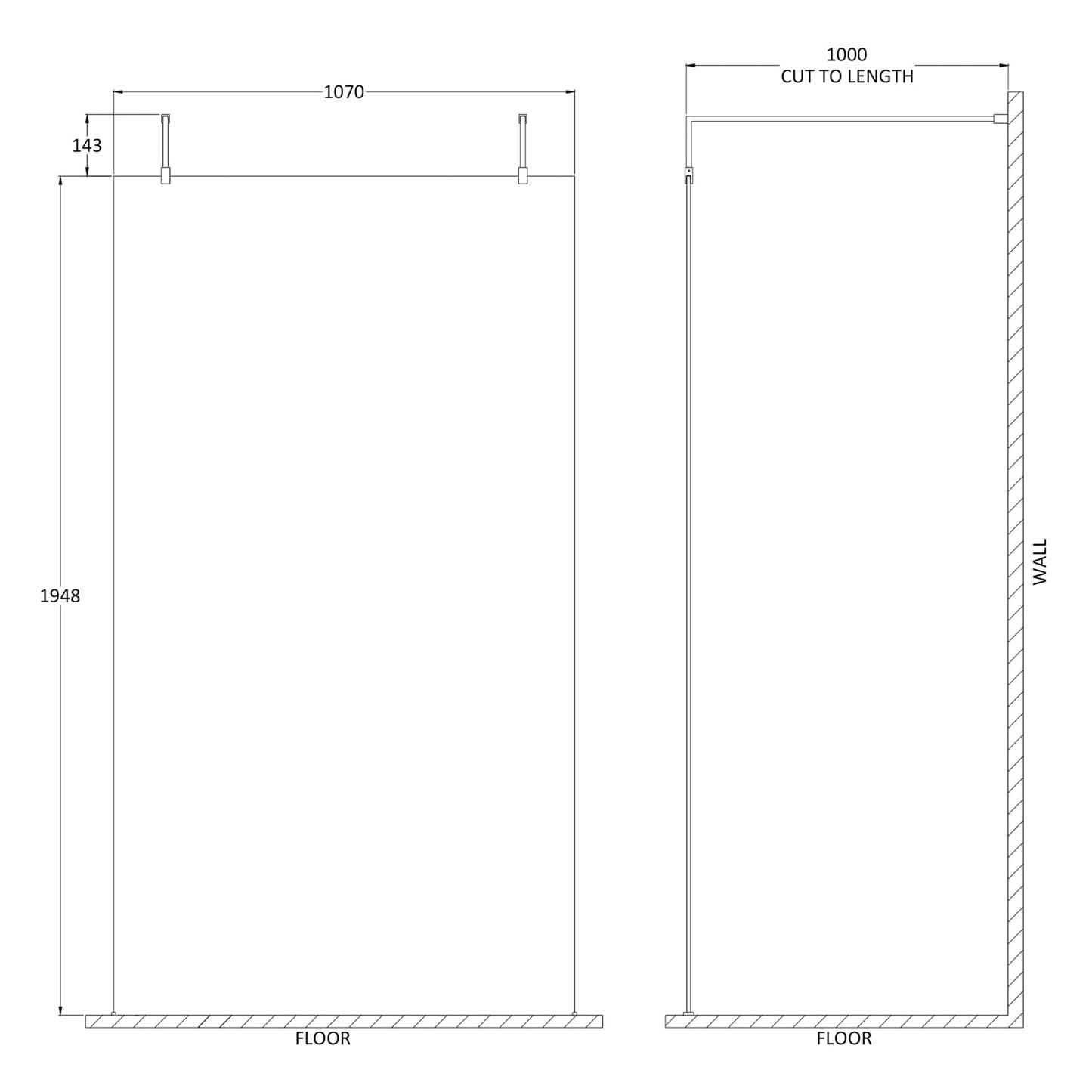Fairford 1100mm 8mm Brushed Brass W/r Screen, 2 Supp A
