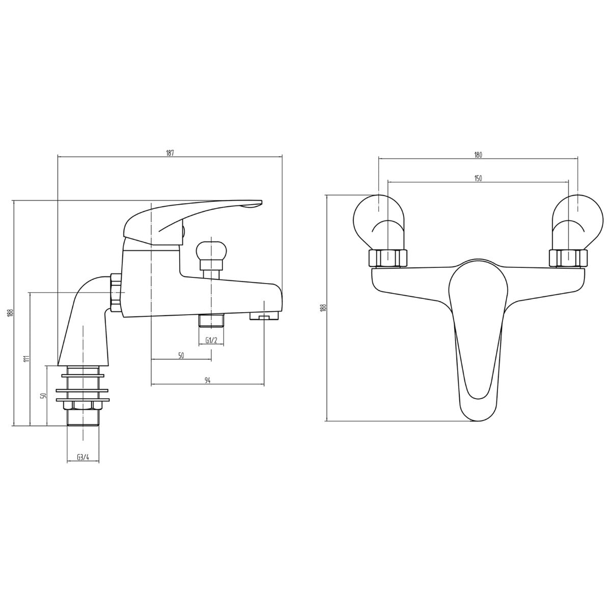 Fairford Contract Single Lever Bath Shower Mixer