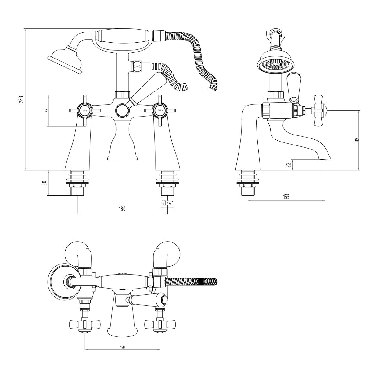 Fairford Henley Freestanding Bath Shower Mixer