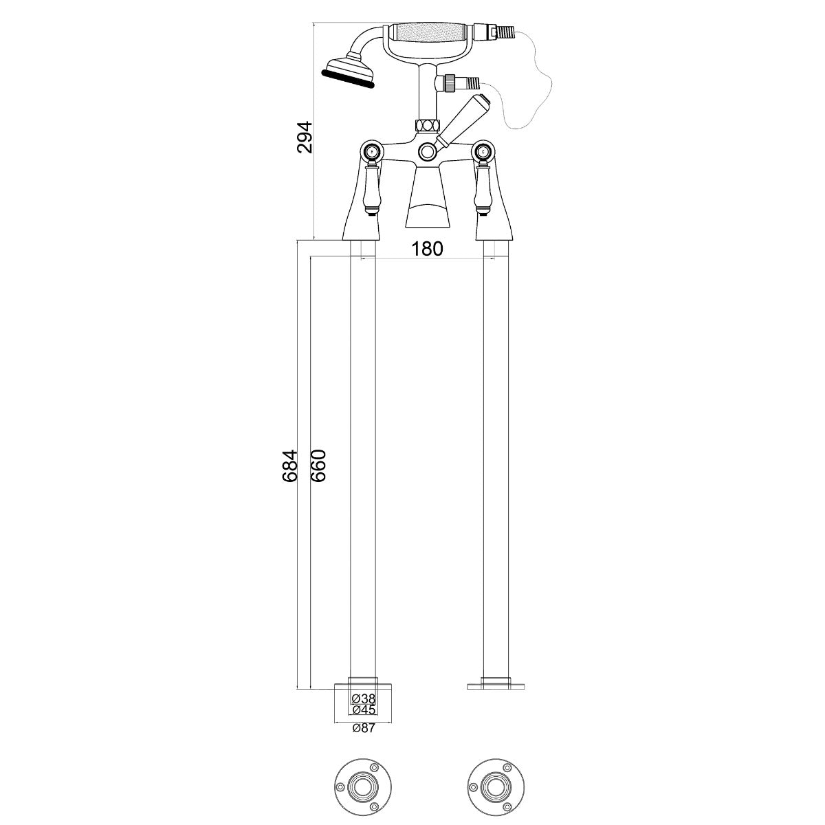 Fairford Cambridge Quarter Turn Freestanding Bath Shower Mixer