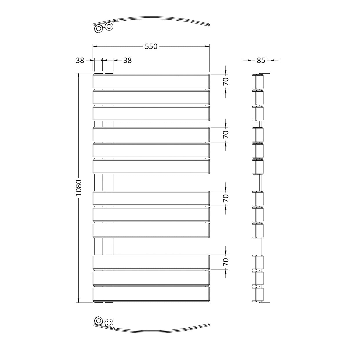 Fairford Sail 1080 x 500mm Chrome Towel Rail