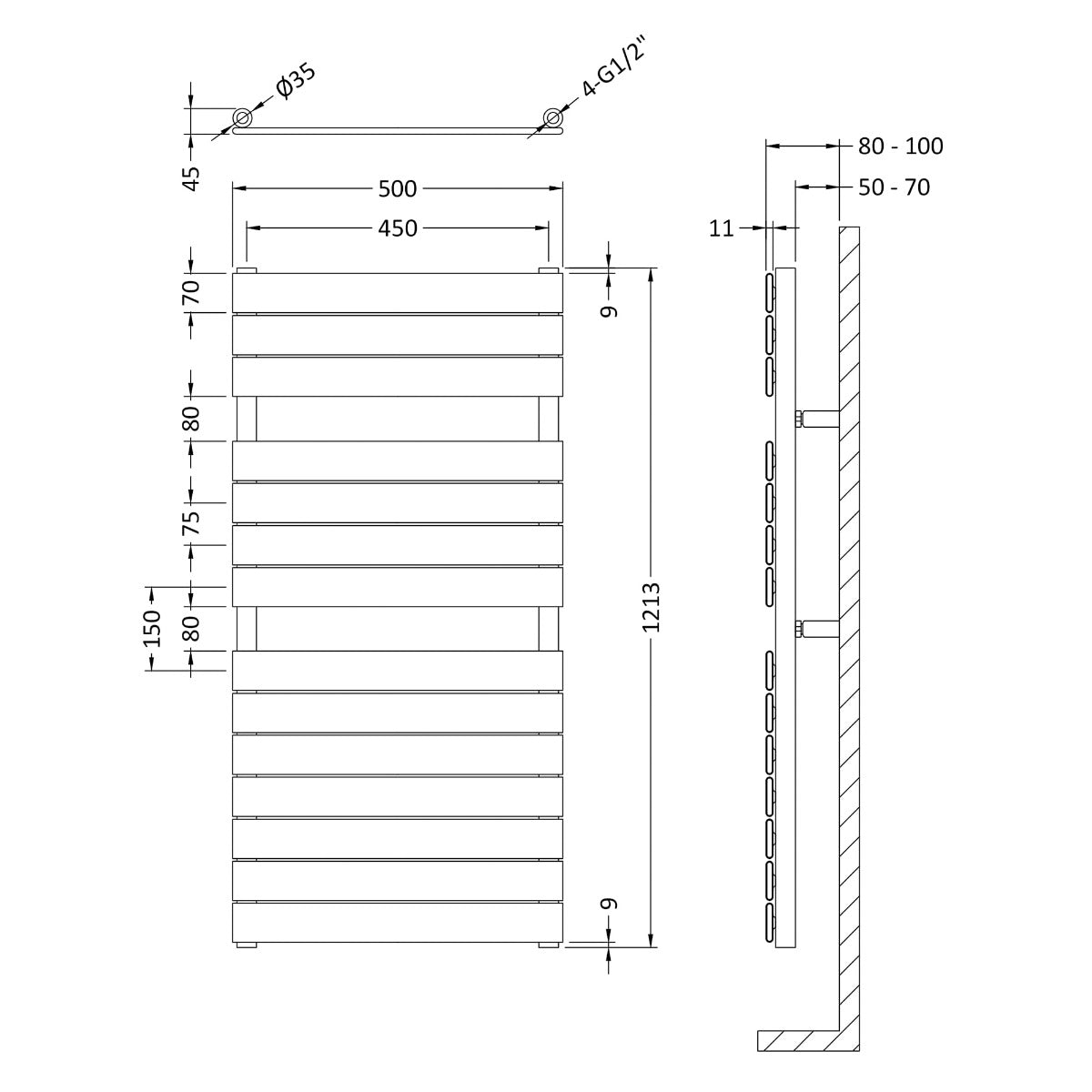 Fairford Flat Panel 1213 x 500mm Anthracite Towel Rail