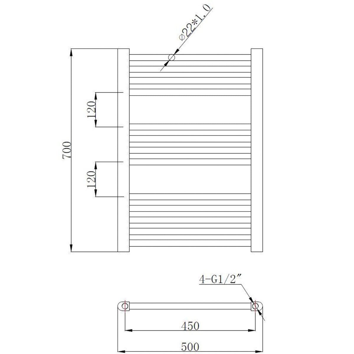 Fairford Straight 700 x 500mm Anthracite Ladder Towel Rail