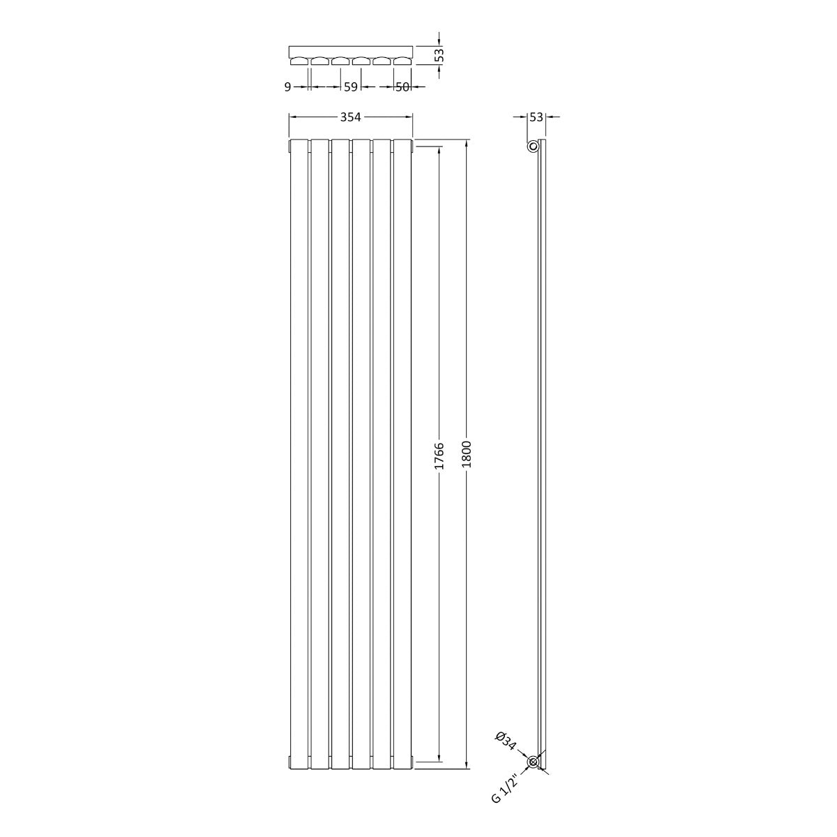 Fairford Hargate Single Panel 1800 x 354mm Gloss White Radiator