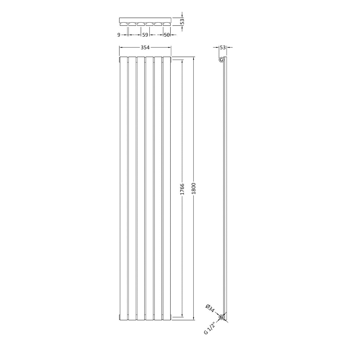Fairford Hargate Single Panel 1800 x 354mm Anthracite Radiator