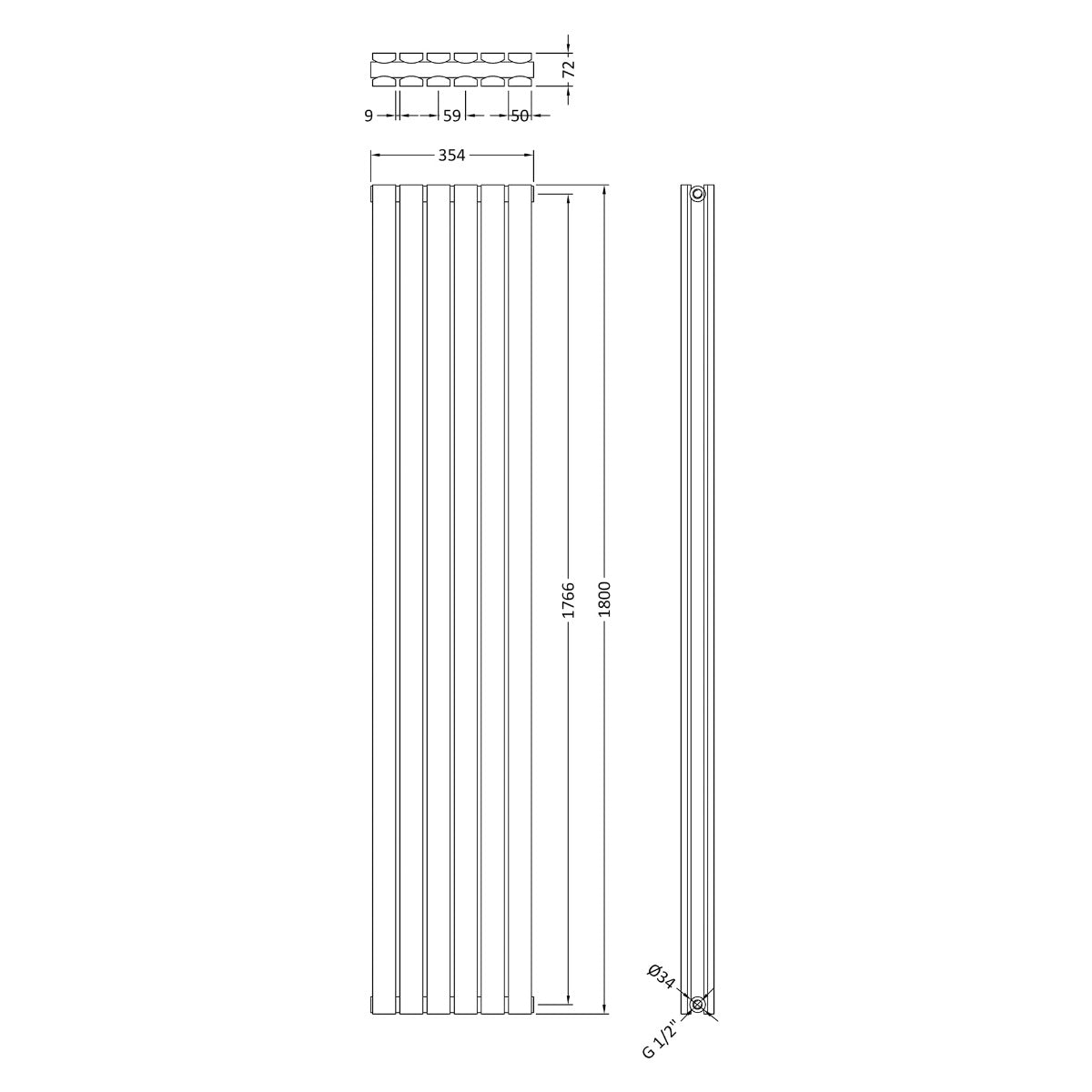 Fairford Hargate Double Panel 1800 x 354mm Anthracite Radiator