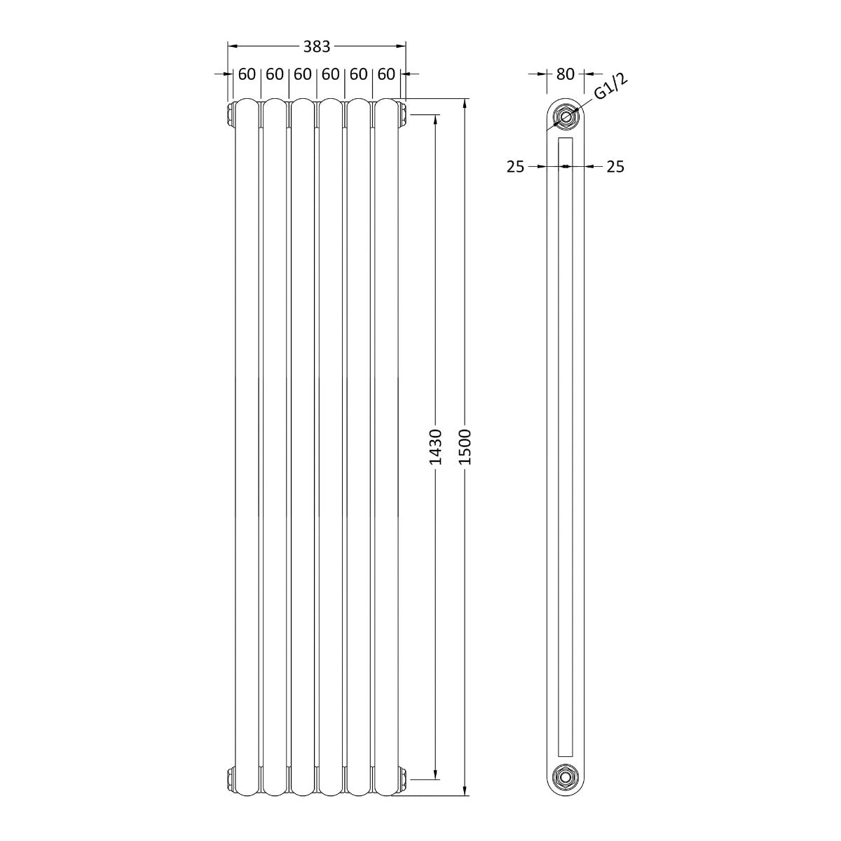 Fairford Tradite 1500 x 383mm High Gloss White Radiator