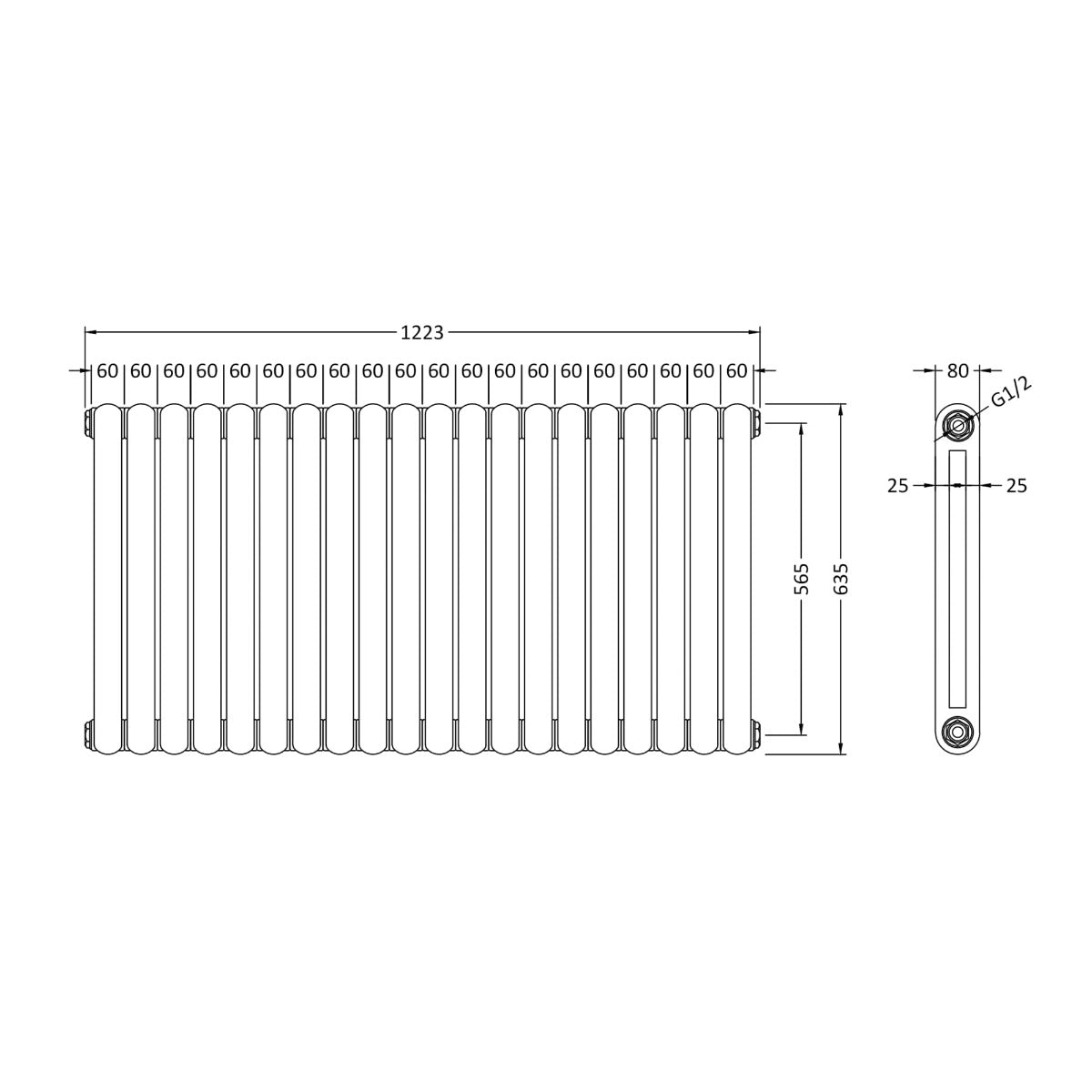 Fairford Tradite 635 x 1223mm High Gloss White Radiator