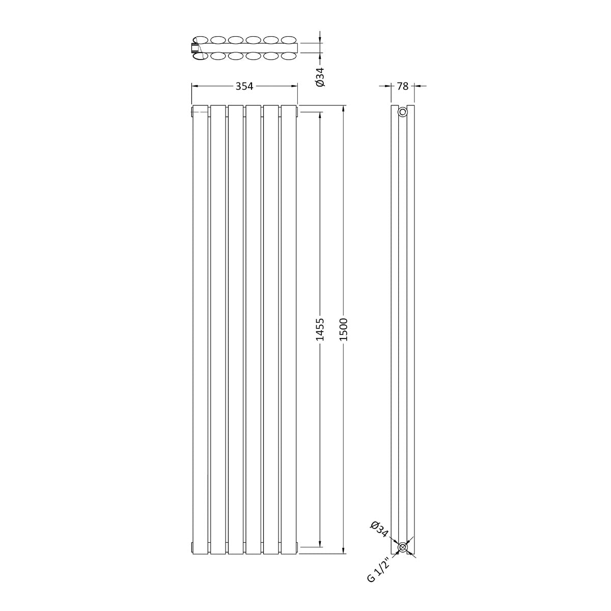 Fairford Holus Double Panel Vertical 1500 x 354mm Anthracite Radiator