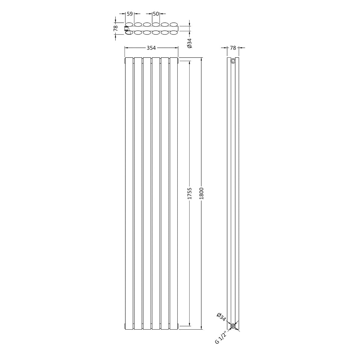 Fairford Holus Double Panel Vertical 1800 x 354mm White Radiator