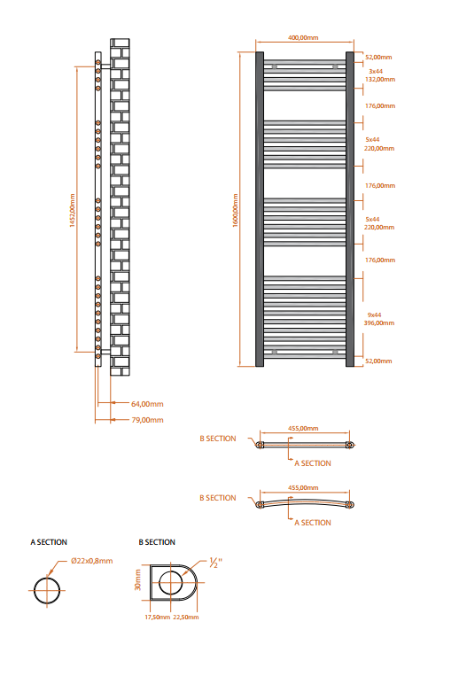 Fairford 400 x 1600mm Straight Matt Black Towel Rail