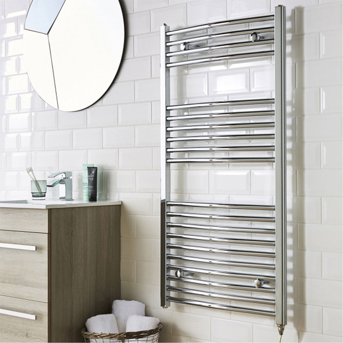 Fairford Curved 800 x 500mm Chrome Electric Towel Rail - On/Off Control