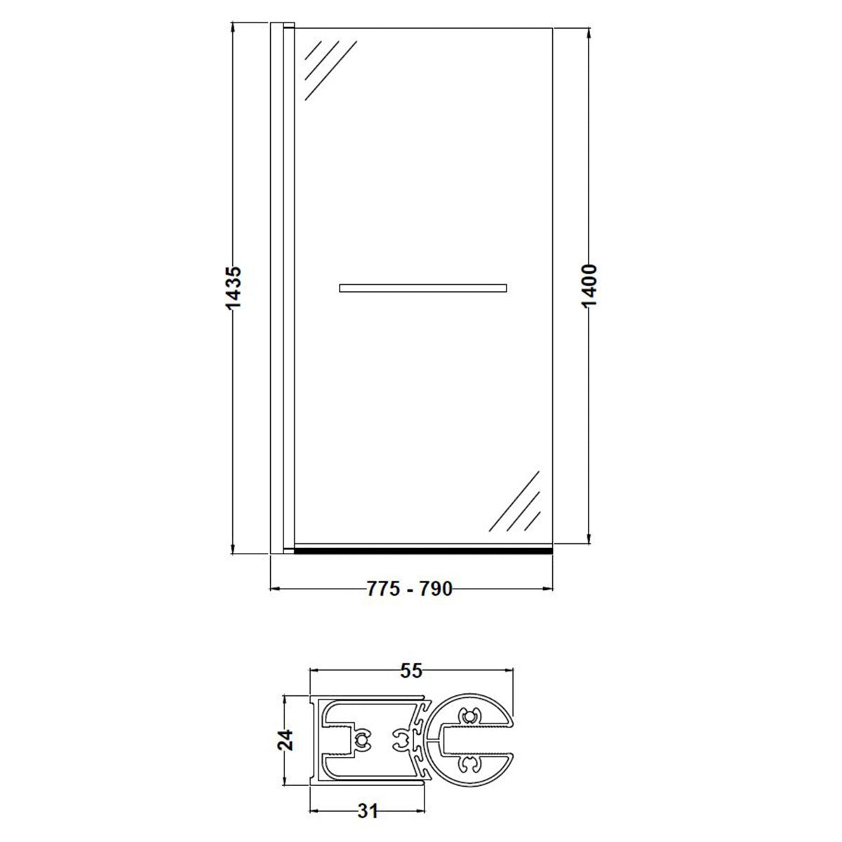 Fairford 6mm Straight Shower Bath Screen with Rail