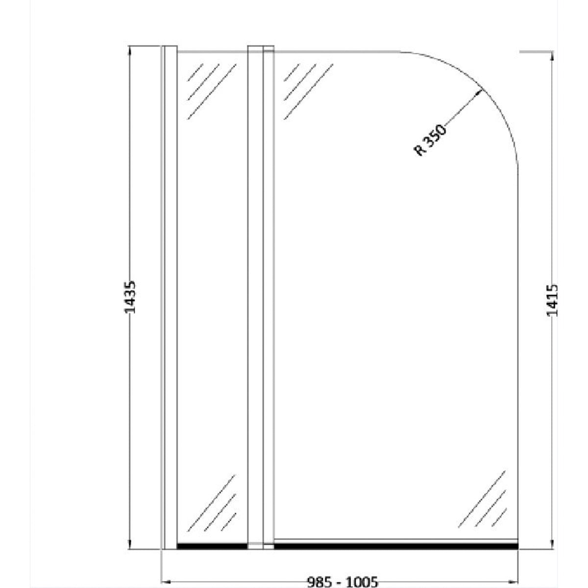 Fairford 6mm Rads Shower Bath Screen w Fixed Panel and Rail
