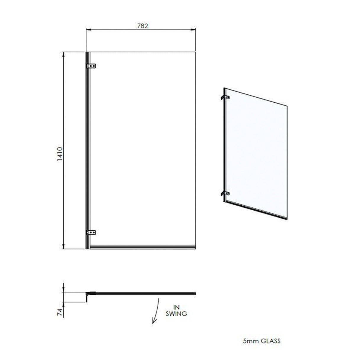 Fairford 5mm Straight Shower Bath Screen with Wall Hinges
