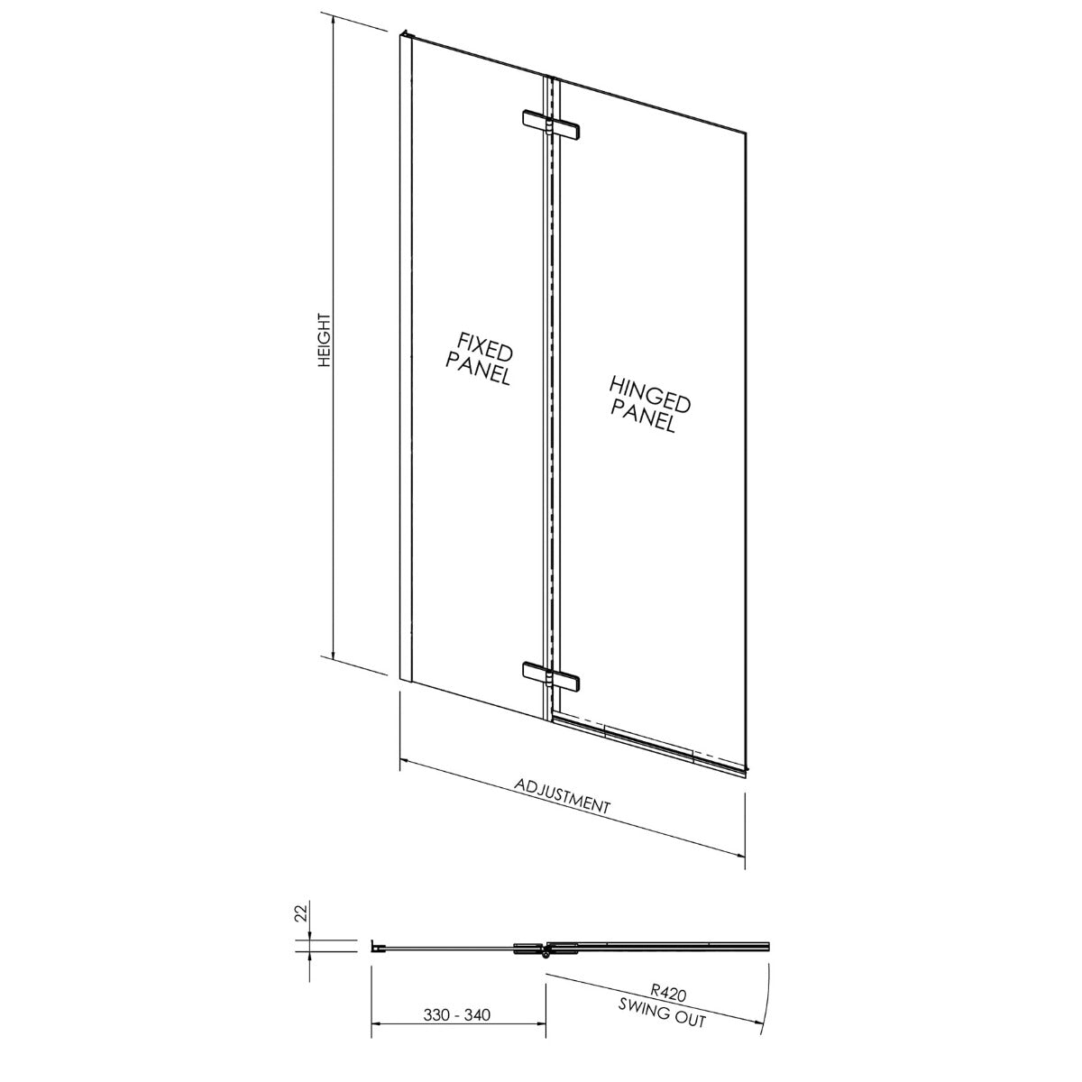 Fairford 5mm Straight Shower Bath Screen, Central Hinge