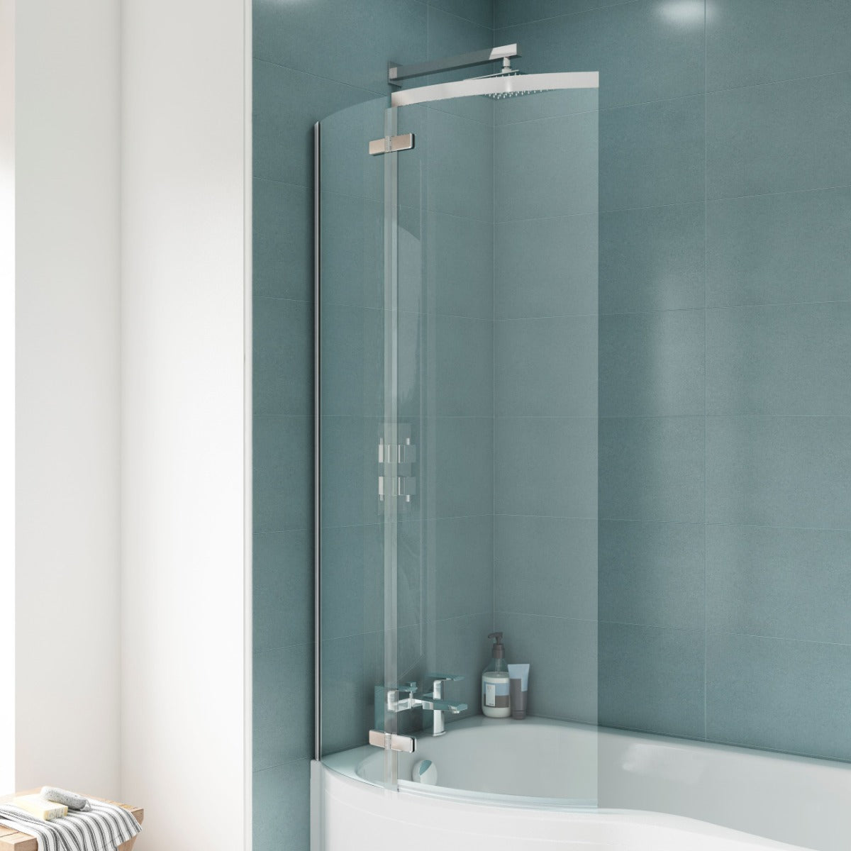 Fairford 5mm B Shaped Shower Bath Screen with Fixed Panel