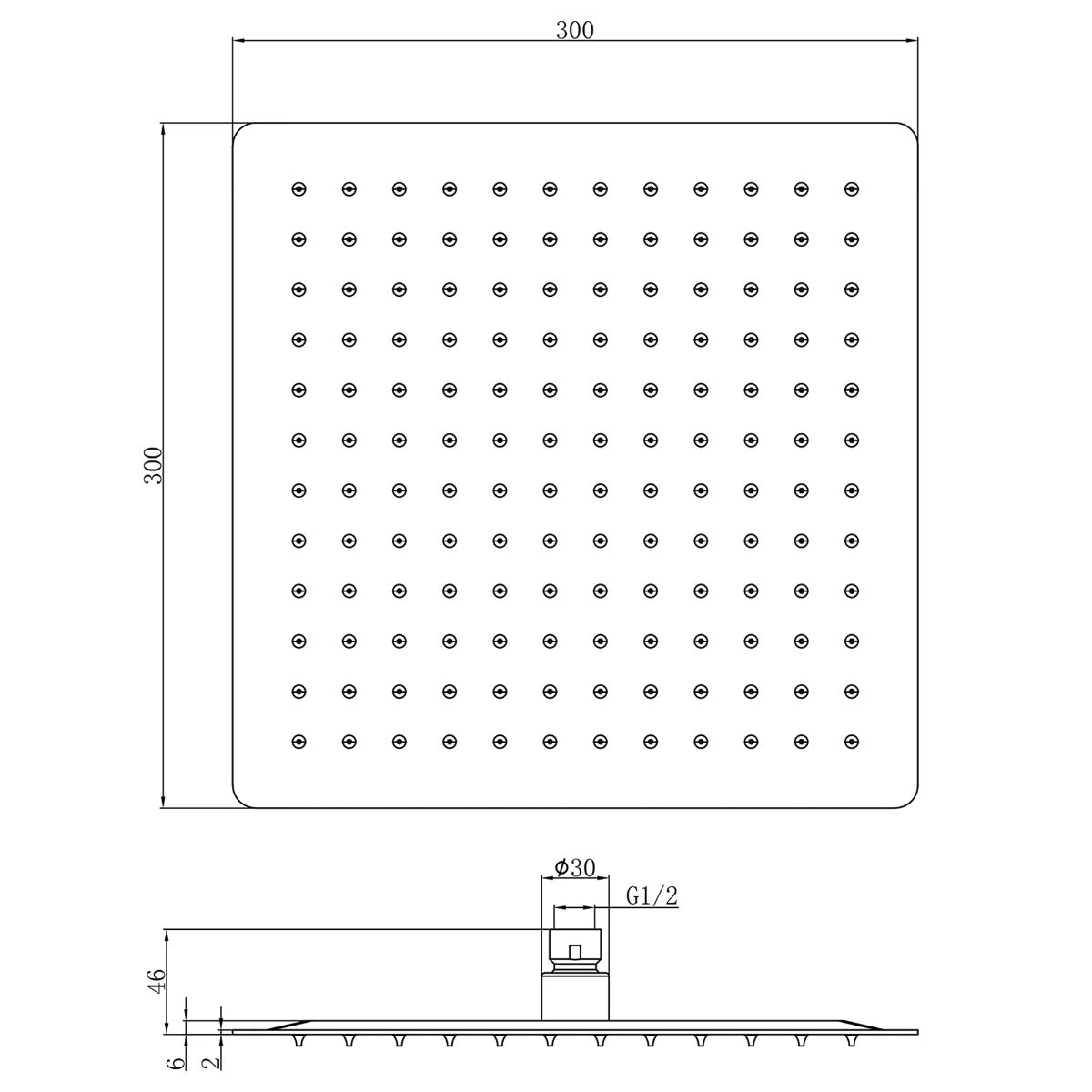 Fairford Una 300 x 300mm Square Overhead Shower Head, Chrome
