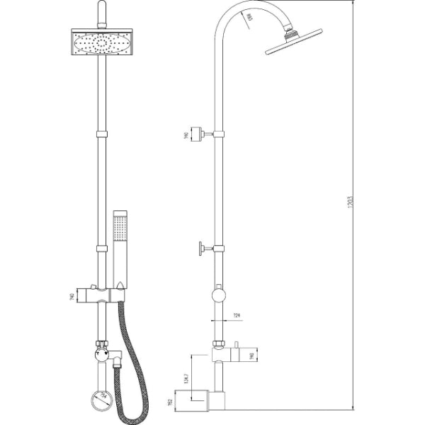 Fairford Short Proj Square Head Shower Rail Kit with Handset