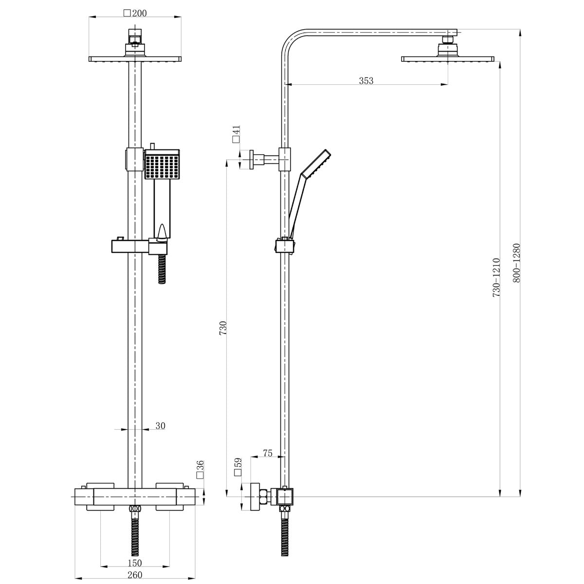 Fairford Una Exposed Square Shower Kit, Chrome