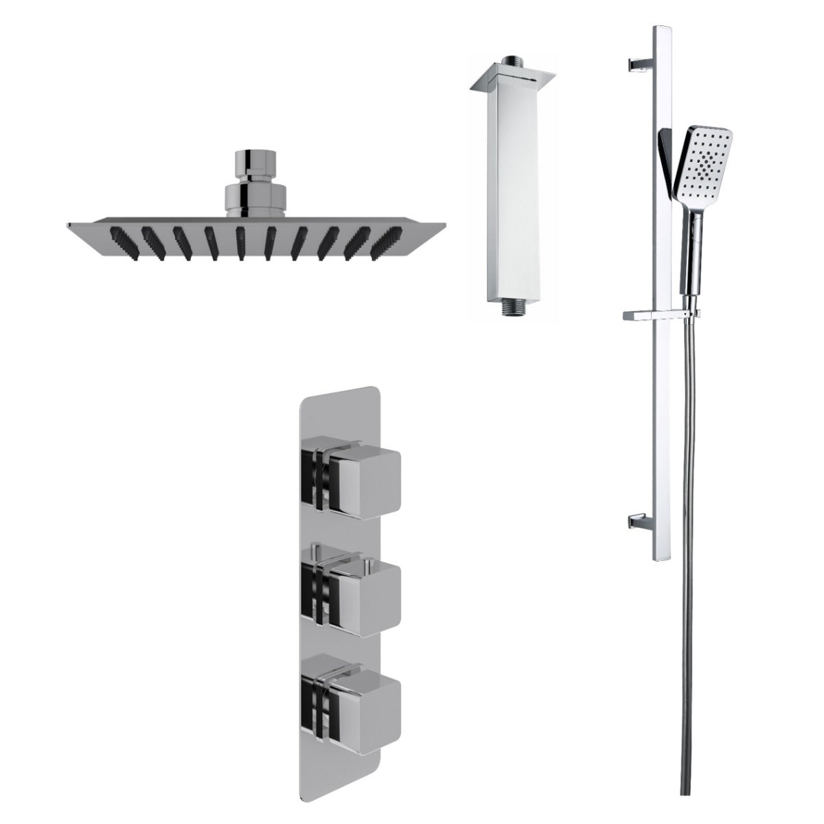 Fairford Una Concealed Shower Kit with Slide Rail Kit and Ceiling Mounted Rain Head, Chrome