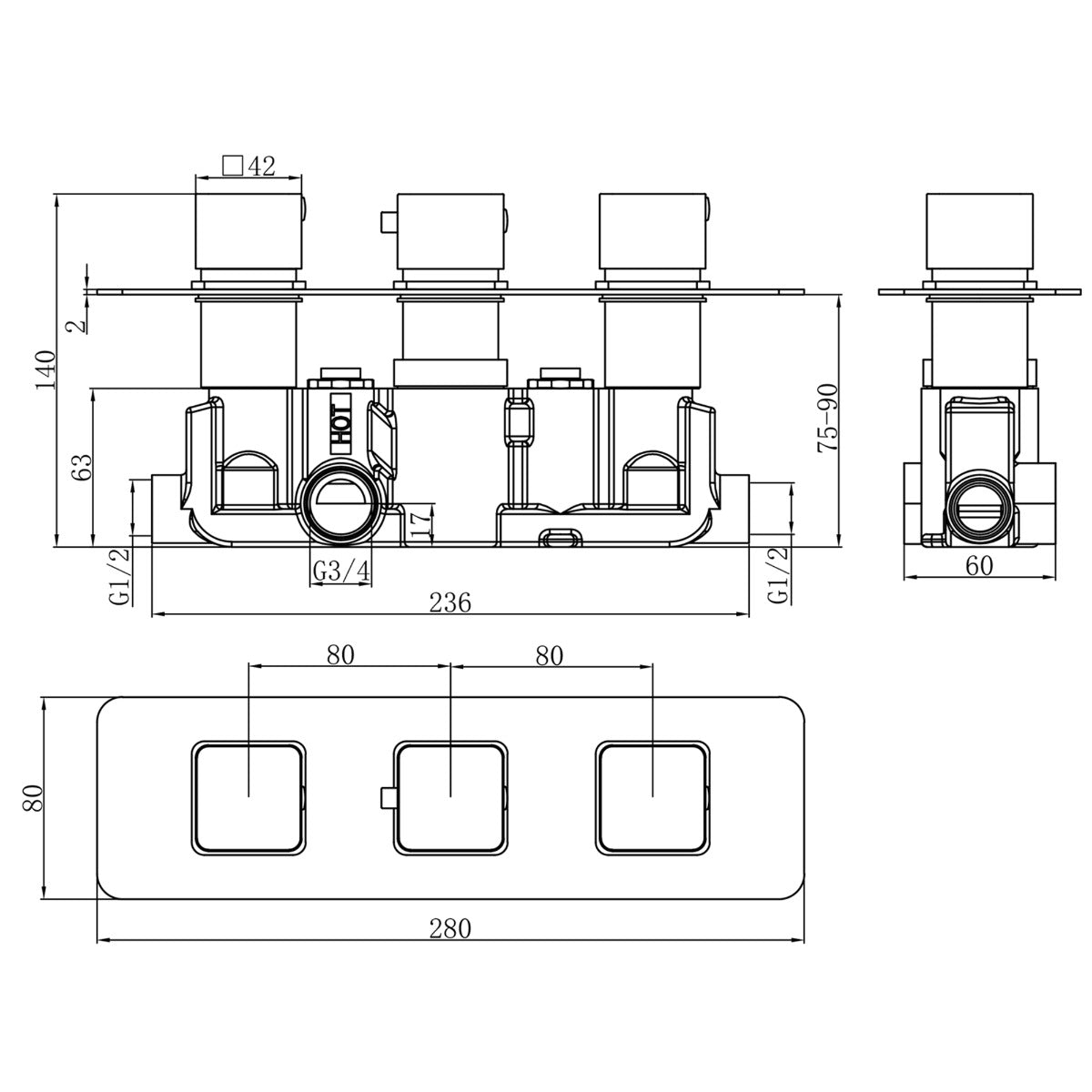 Fairford Una Concealed Shower Kit with Slide Rail Kit and Ceiling Mounted Rain Head, Chrome