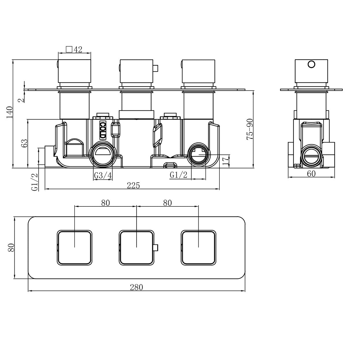 Fairford Una Concealed Shower Kit with Handset, Ceiling Mounted Rain Head and Bath Overflow Filler, Chrome
