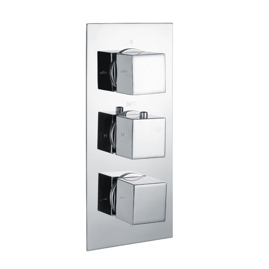 Fairford Una Chrome Square Concealed Triple Shower Valve with Diverter, 3 Outlet