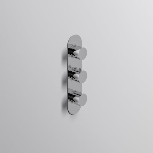 Fairford Element Chrome Round Concealed Triple Shower Valve, 2 Outlet