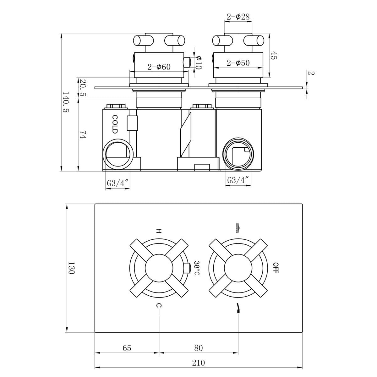 Fairford Tahoe Chrome Concealed Twin Shower Valve with Diverter, 2 Outlet