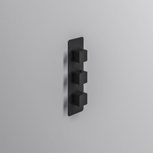 Fairford Una Matt Black Square Concealed Triple Shower Valve with Diverter, 3 Outlet