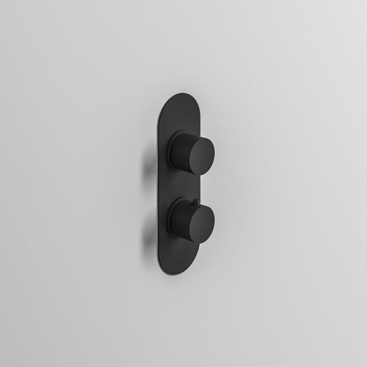 Fairford Element Matt Black Round Concealed Twin Shower Valve, 1 Outlet