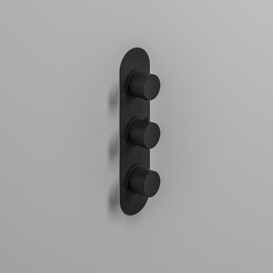 Fairford Element Matt Black Round Concealed Triple Shower Valve with Diverter, 3 Outlet