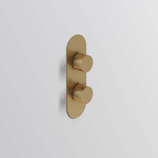 Fairford Element Brushed Brass Round Concealed Twin Shower Valve, 1 Outlet