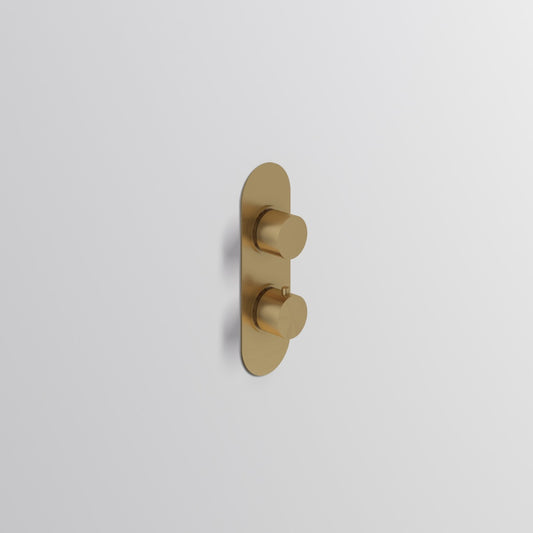 Fairford Element Brushed Brass Round Concealed Twin Shower Valve with Diverter, 2 Outlet