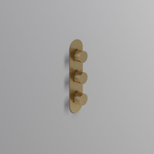 Fairford Element Brushed Brass Round Concealed Triple Shower Valve with Diverter, 3 Outlet