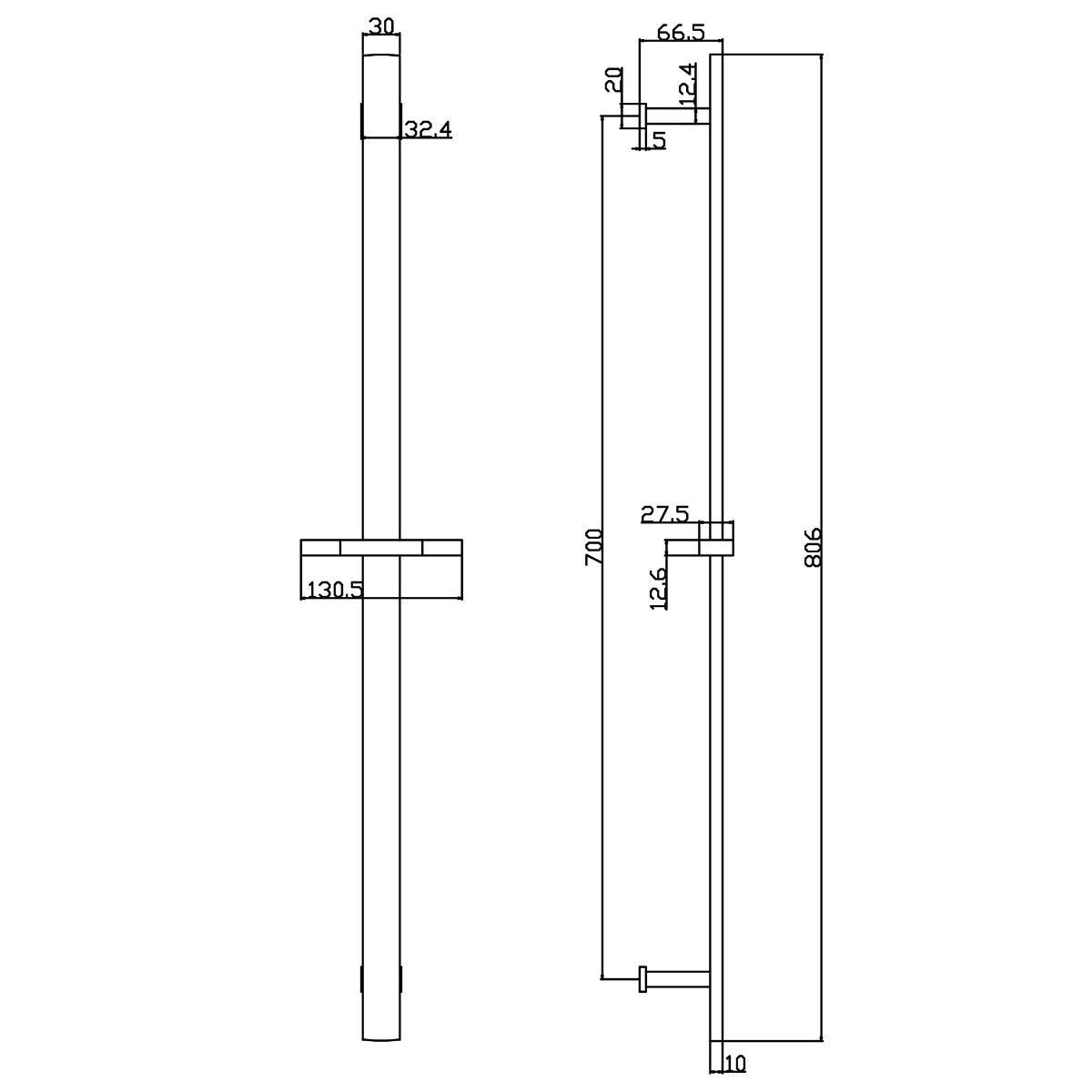 Fairford Doccia 8 Pro Round Slide Rail Kit, Chrome