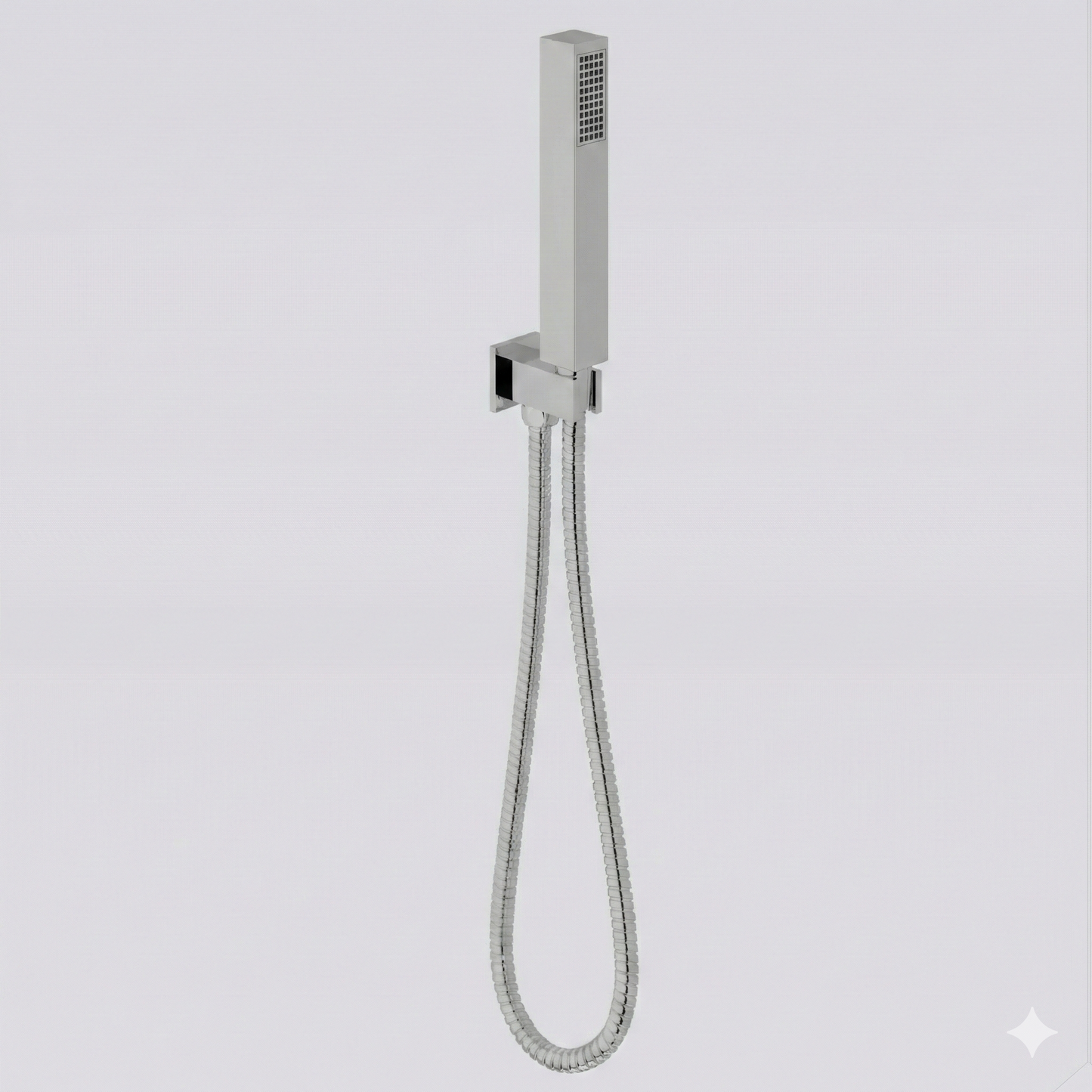 Fairford Una Pro Square Handset with Outlet Elbow, Bracket and Hose, Chrome