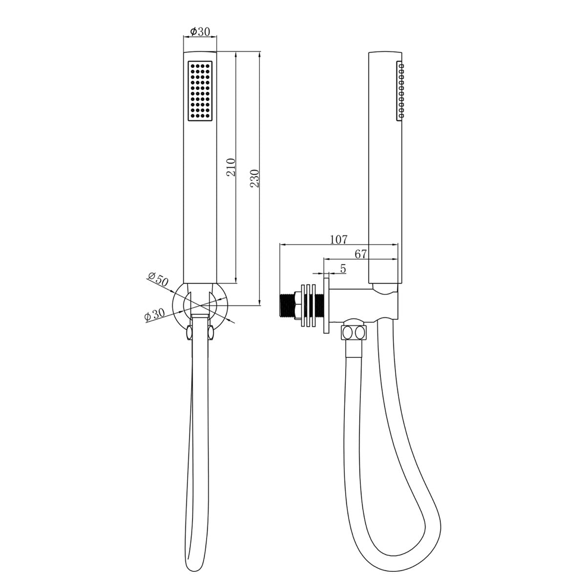 Fairford Element Round Handset with Outlet Elbow, Bracket and Hose, Chrome